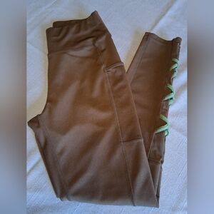 Pop Fit Black Leggings with Sheer Green Lattice Accents - Size Small